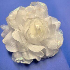 White Rose Hair Accessory Corsage Brooch or Hair Tie